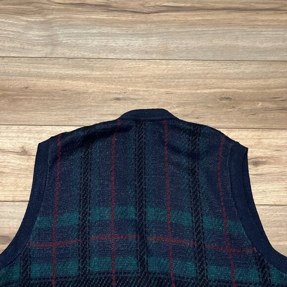 VTG Jantzen Knit Cardigan Sweater Vest Plaid SZ XL Multicolor USA Made Grandpa - Picture 9 of 10